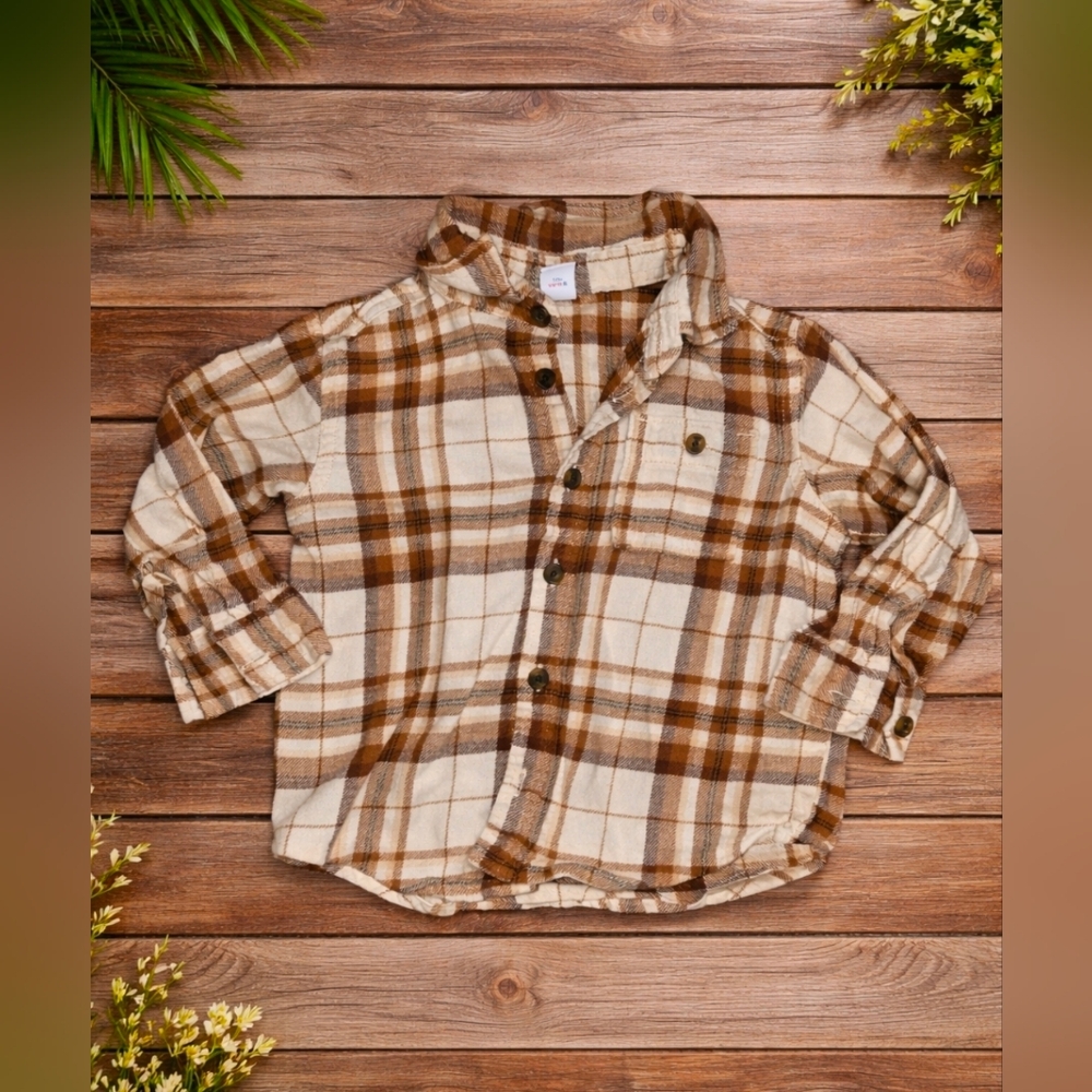 Old Navy Kids Plaid Shirt in Brown and White